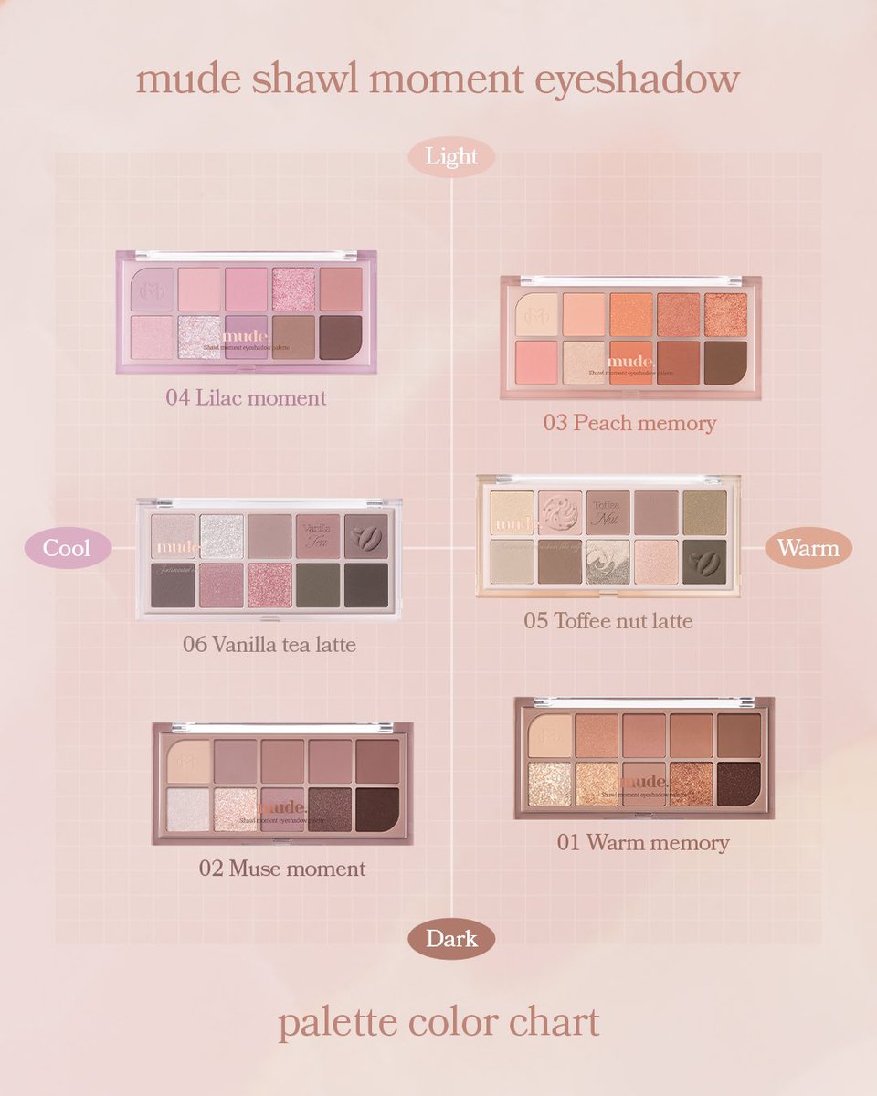 ショールモーメントアイシャドウパレット カラーチャート