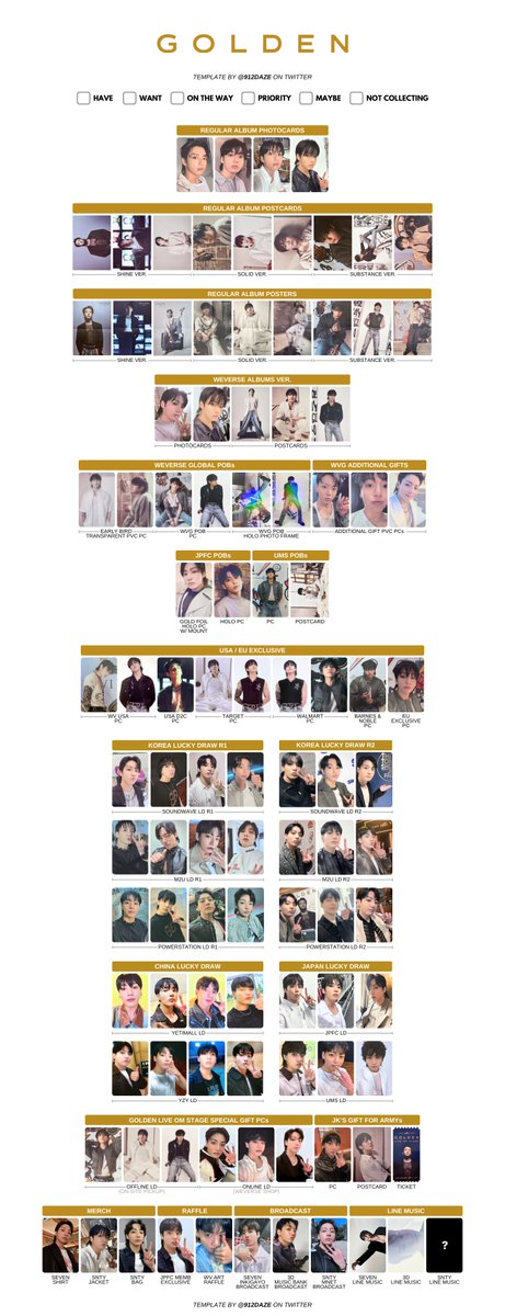 BTS JUNGKOOK PC PHOTOCARD WISHLIST TEMPLATES✨ ⭐️ JK - GOLDEN PC
