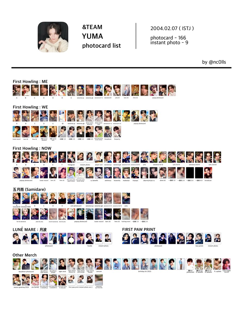 &TEAM andTEAM all photocard list template ▷ EJ , YUMA , JO 앤팀