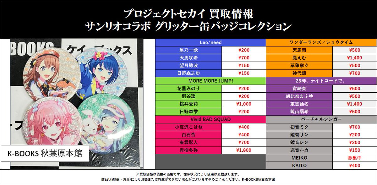 買取情報】 ＃プロセカ ＃プロジェクトセカイ サンリオコラボ