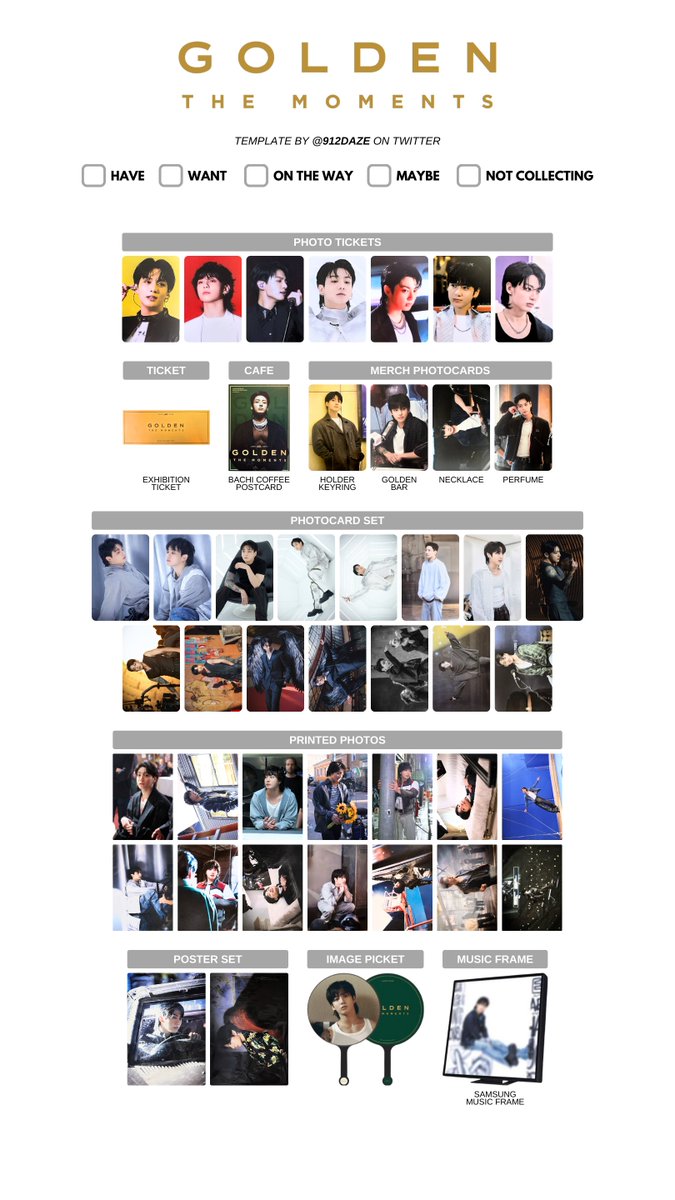 BTS JUNGKOOK PC PHOTOCARD WISHLIST TEMPLATES✨ ⭐️ GOLDEN THE