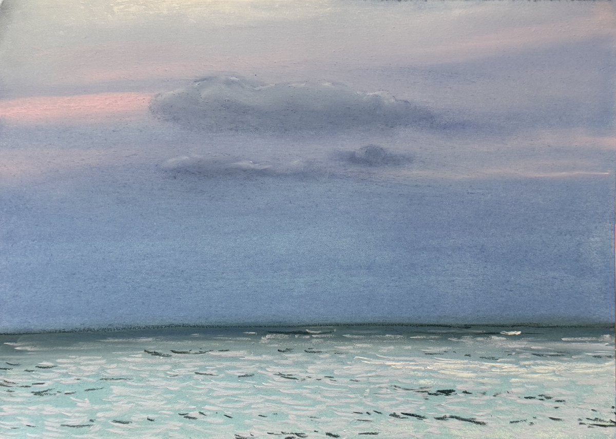 サーフィンを思い出しながら、今日のパステル画を。 大好きなワイキキ