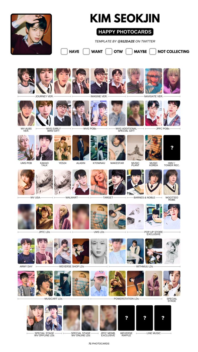 BTS JIN SEOKJIN ALBUM PC PHOTOCARD WL WISHLIST TEMPLATE