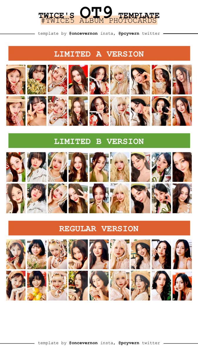 twice japanese album #twice5 ot9 photocard template with all pcs