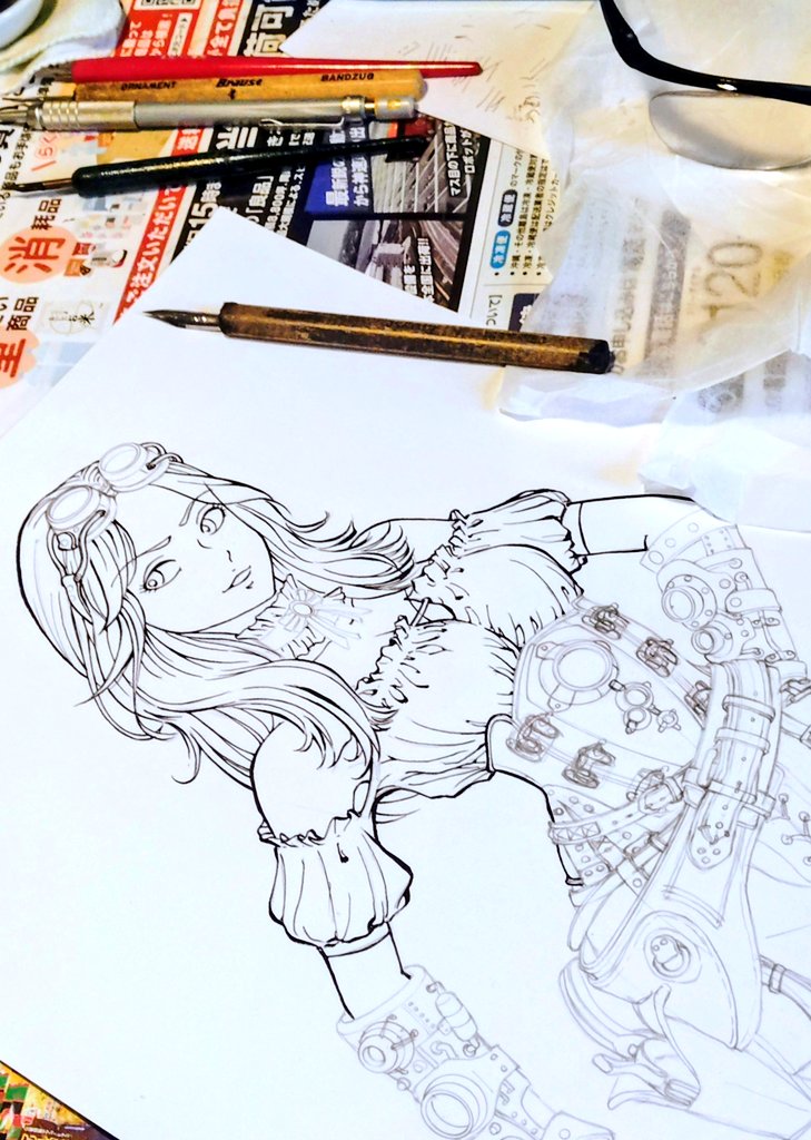 少しずつペン入れ。 暫くぶりなので面倒くさい… #illustration