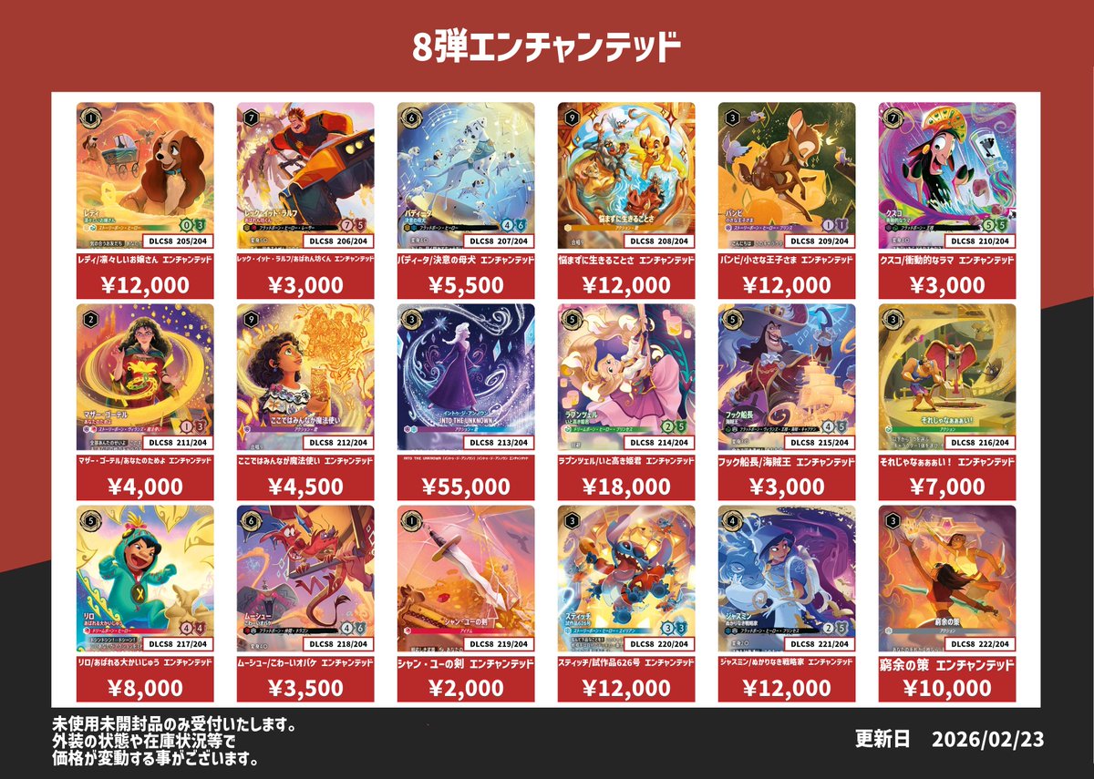 ディズニー・ロルカナ エンチャンテッド買取表です✨ ※買取対象は買取