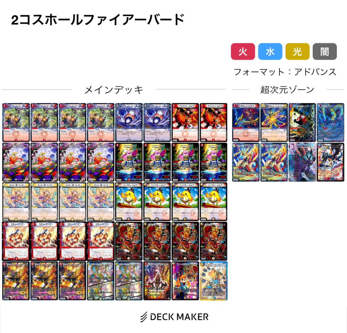 今日組んだデッキ 2コスホールデイガファイアーバード カモンピッピー