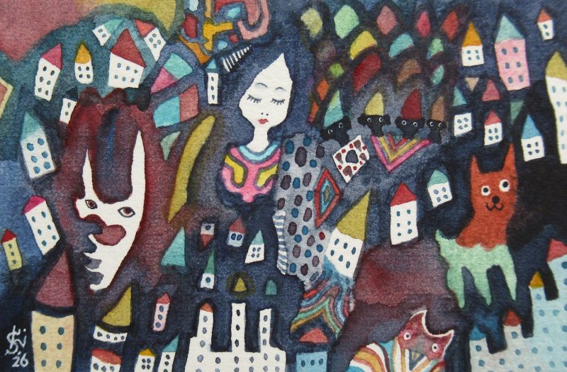 今日描いた絵『街詩』水彩紙、透明水彩、2026.2.20《人には聴こえない