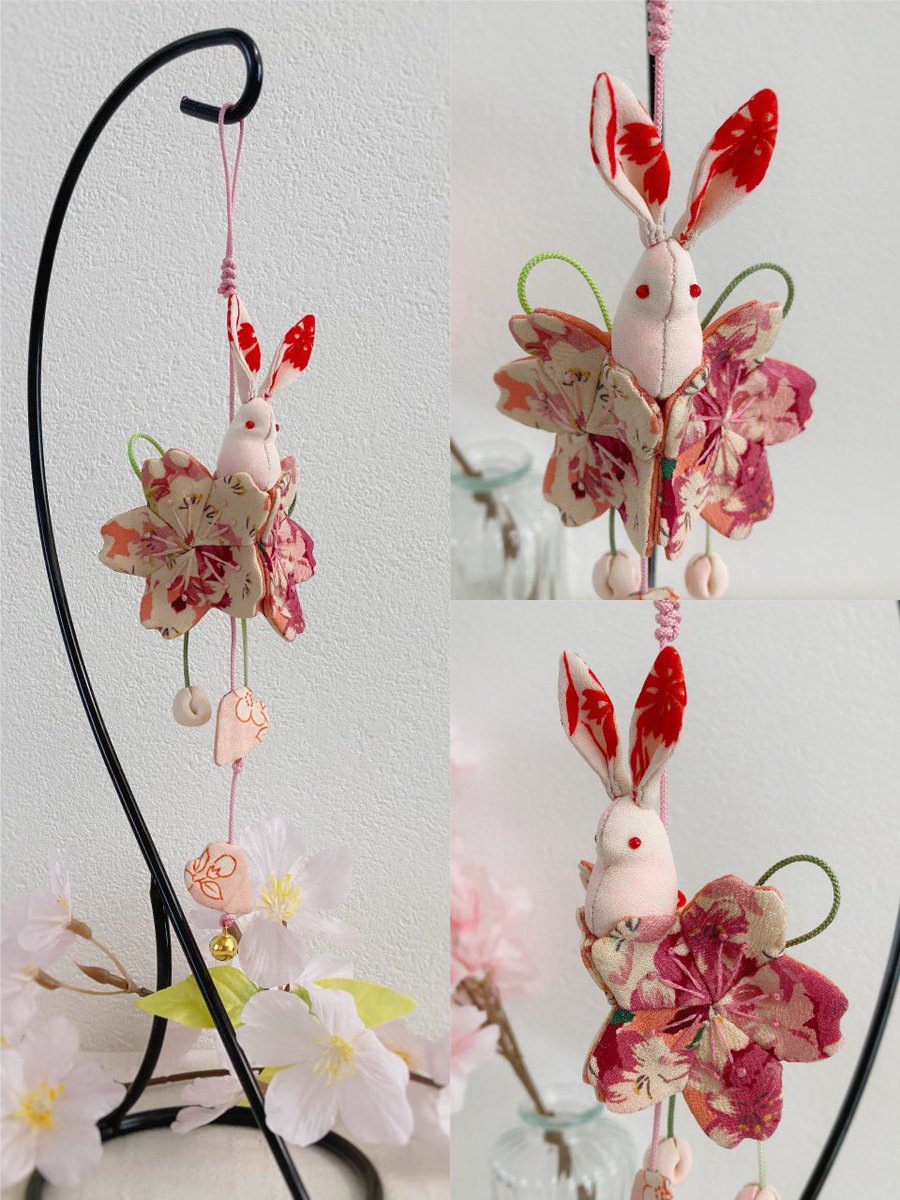 桜うさぎさんの吊るし飾り もうひとつ完成しました🐰🌸 淡い色でまとめ