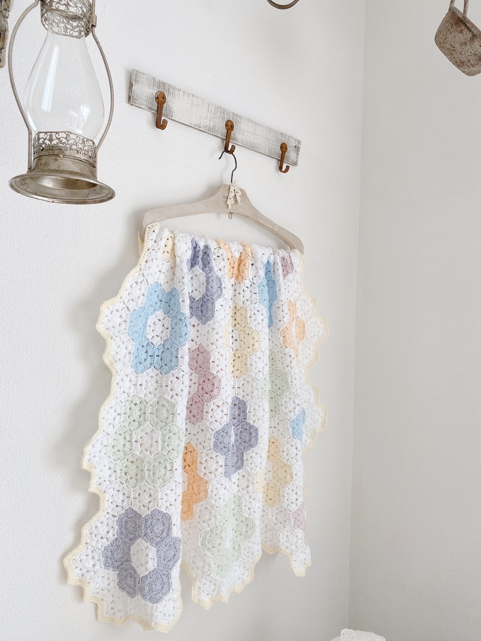 ヘキサゴンモチーフブランケット* : Natural style*