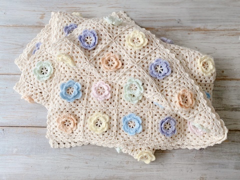 立体花のモチーフ編みブランケット完成です* : Natural style*