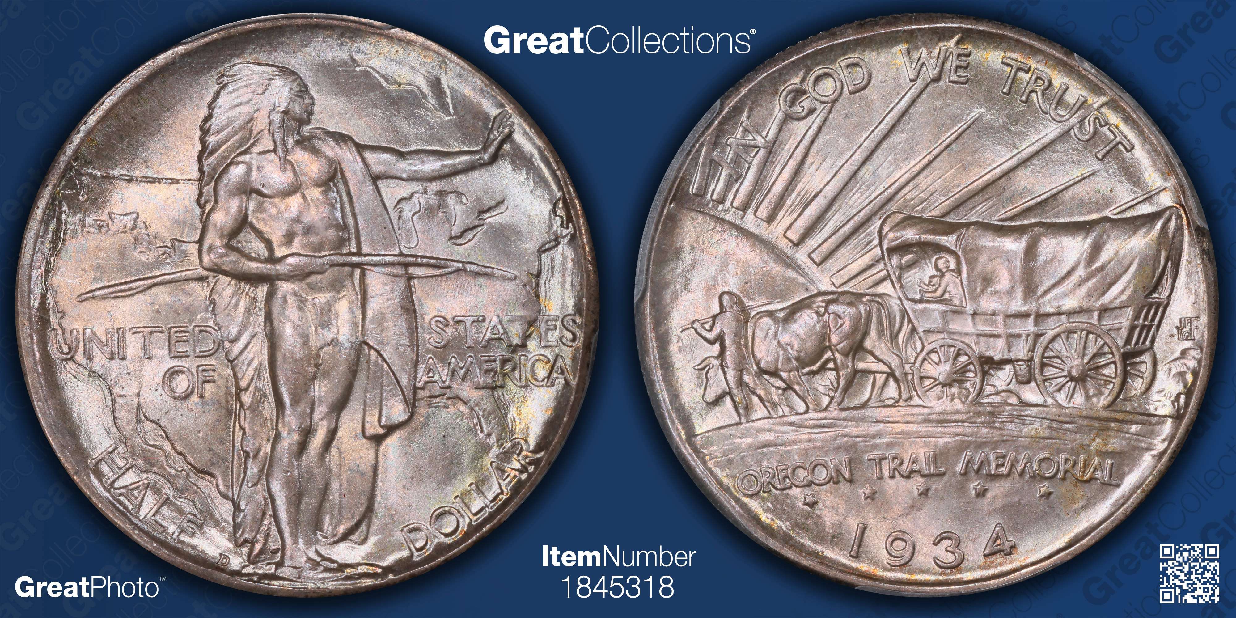 1934-D Oregon Trail Memorial Half Dollar PCGS MS-67+ (CAC Green