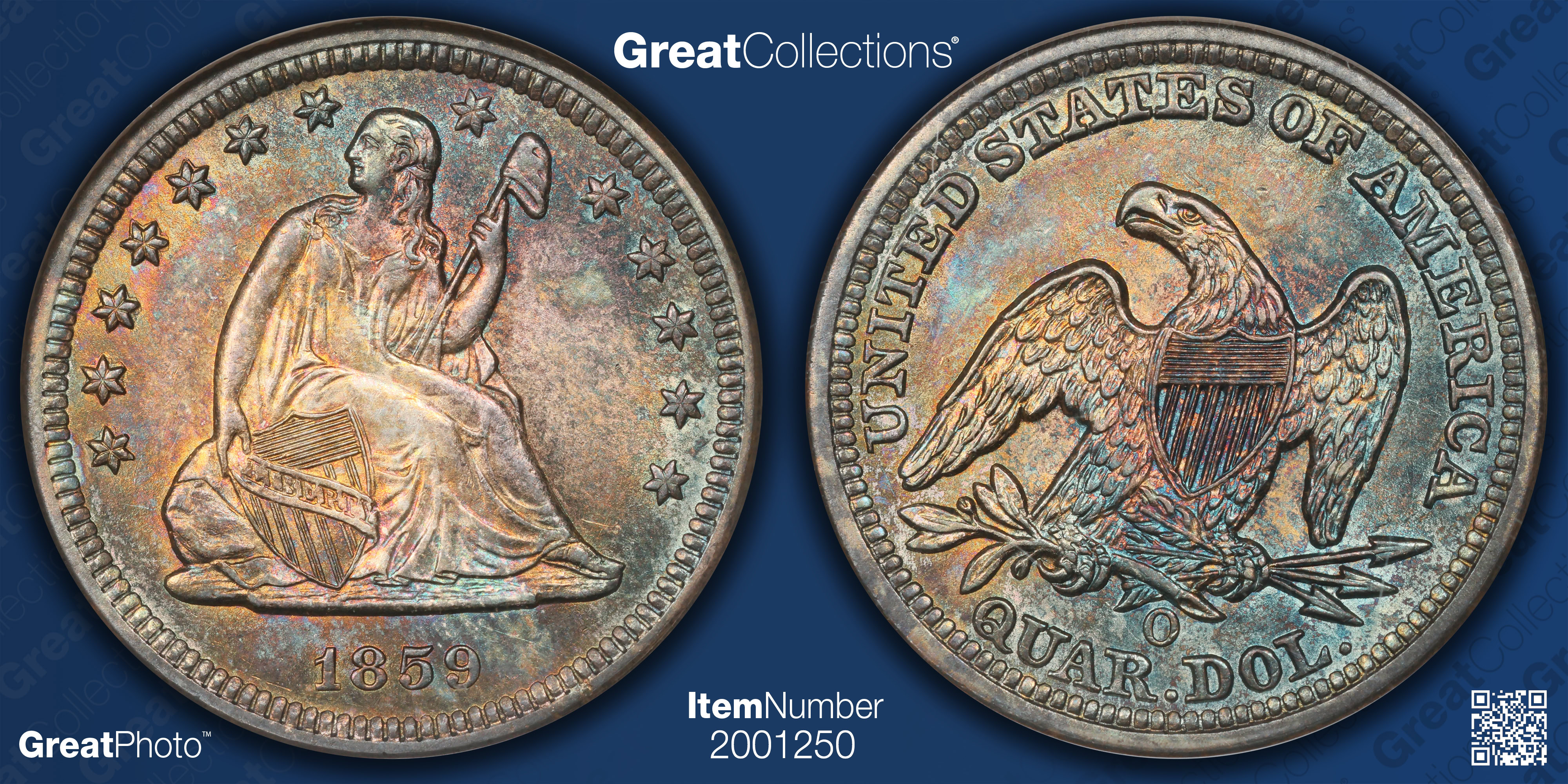 1859-O Seated Liberty Quarter NGC MS-64 OH (Toned) (Item 2001250