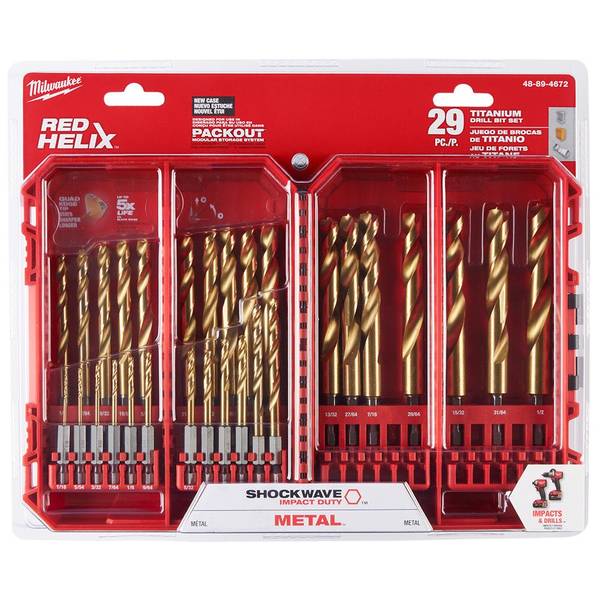 Milwaukee 29-Piece SHOCKWAVE Impact Duty RED HELIX Titanium Drill