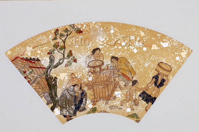 扇面古写経 井戸端に集う女たち [5571536]のアート作品 - アフロ