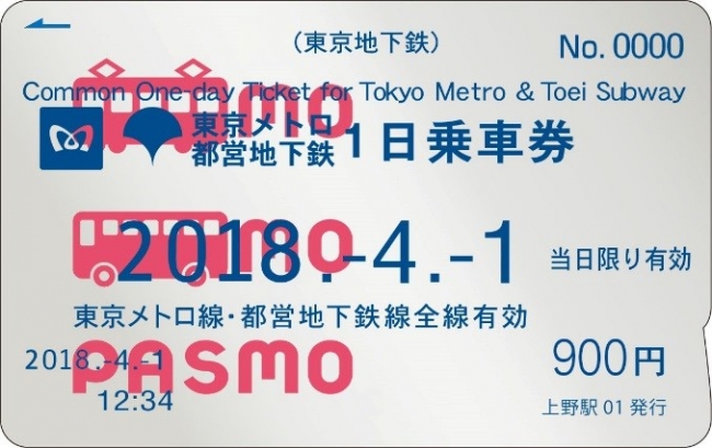 東京メトロ・都営地下鉄共通1日乗車券（PASMO）」を無記名