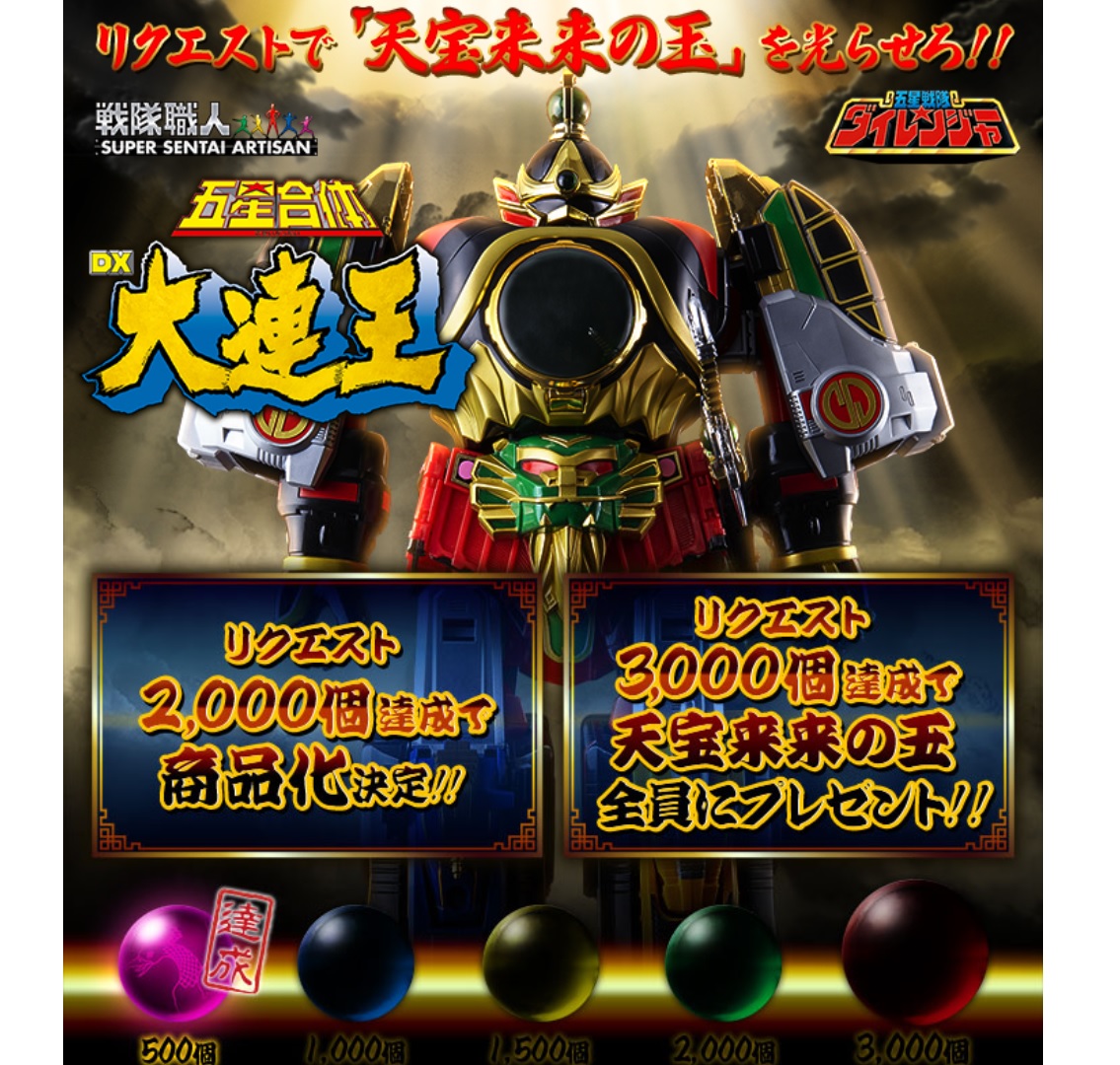 2000個予約達成できなきゃ販売見送り！ 『五星戦隊ダイレンジャー