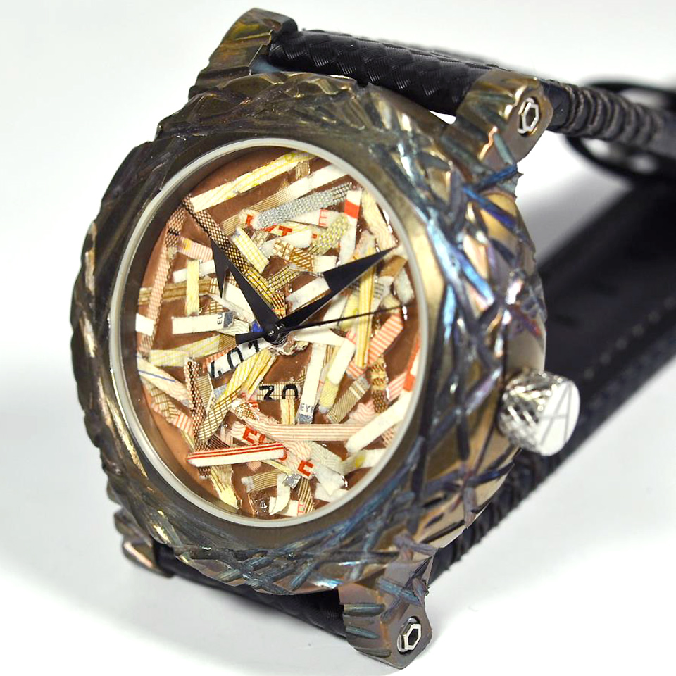 世界限定1本！ 切り刻んだドル紙幣でつくった現代アートな腕時計が発表