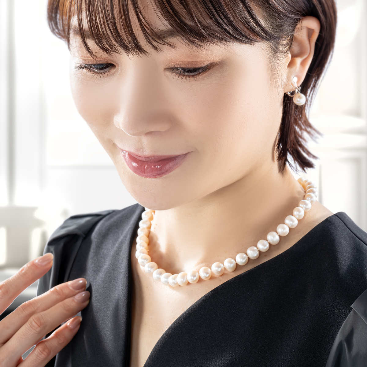 JN 大粒淡水パールネックレス&イヤリング/ピアス 2点セット ジンカネヅ