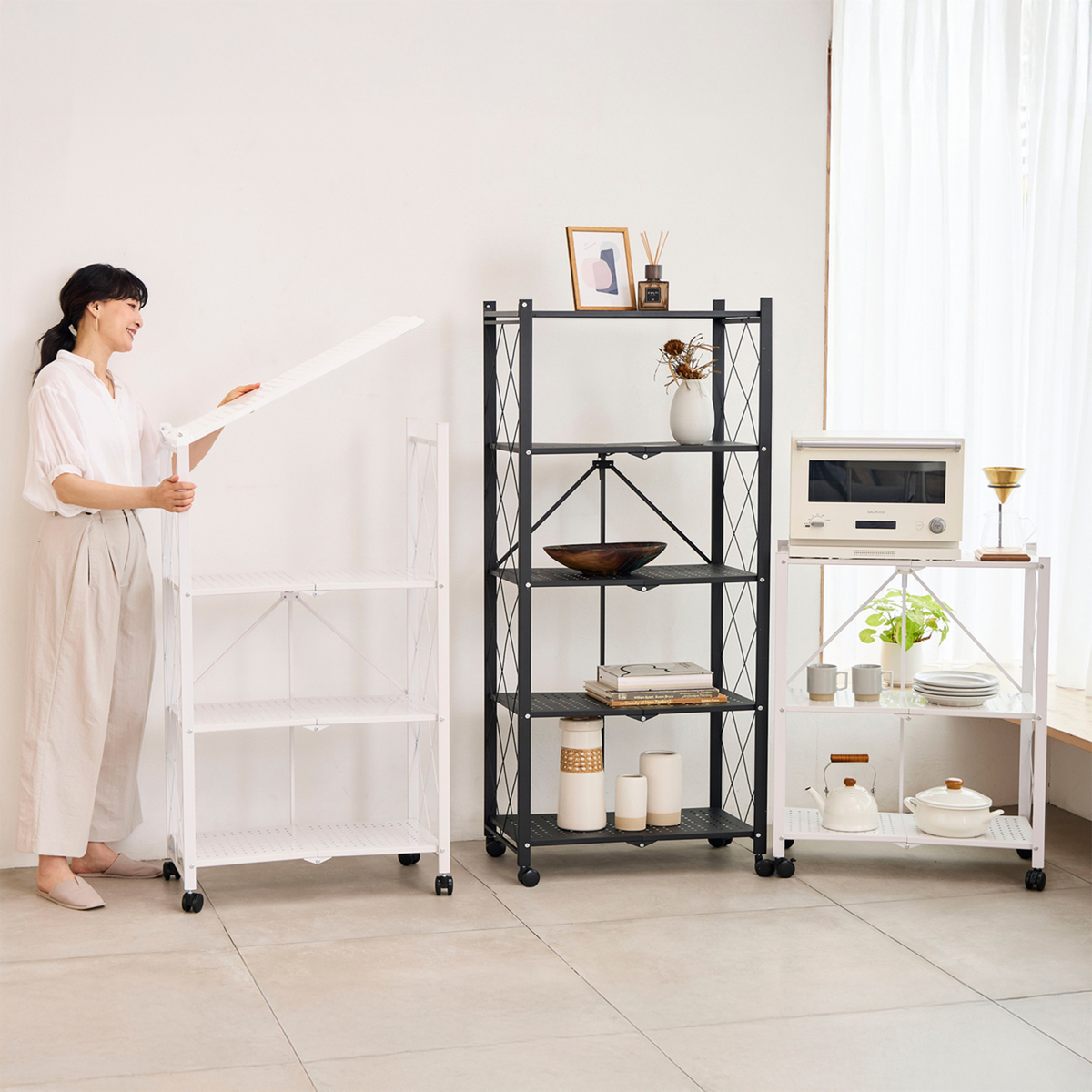 折り畳める収納ラック 幅72cm 4段タイプ キャスター付 - QVC.jp