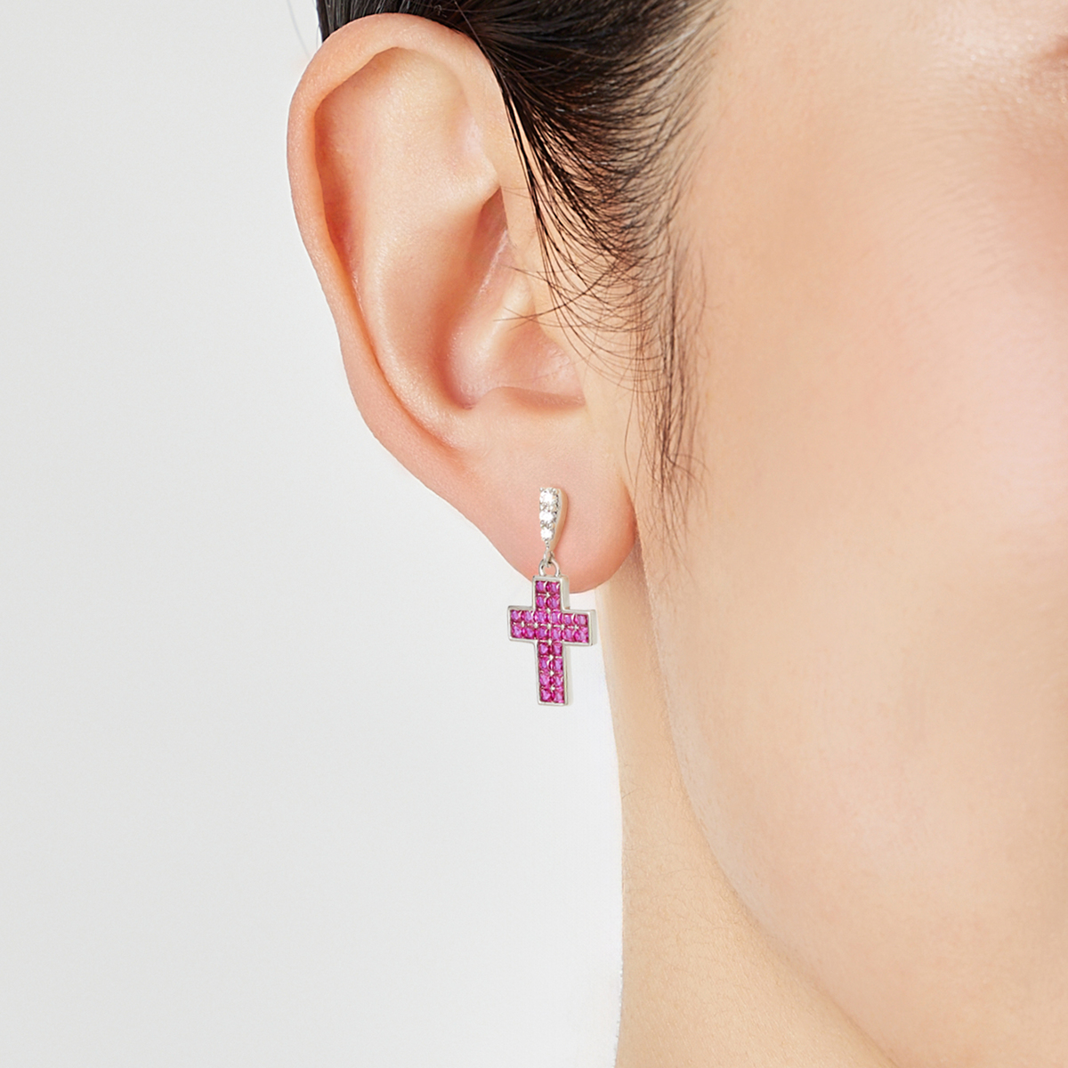 シンセティックルビー クロスモチーフ イヤリング/ピアス 計1.0ct