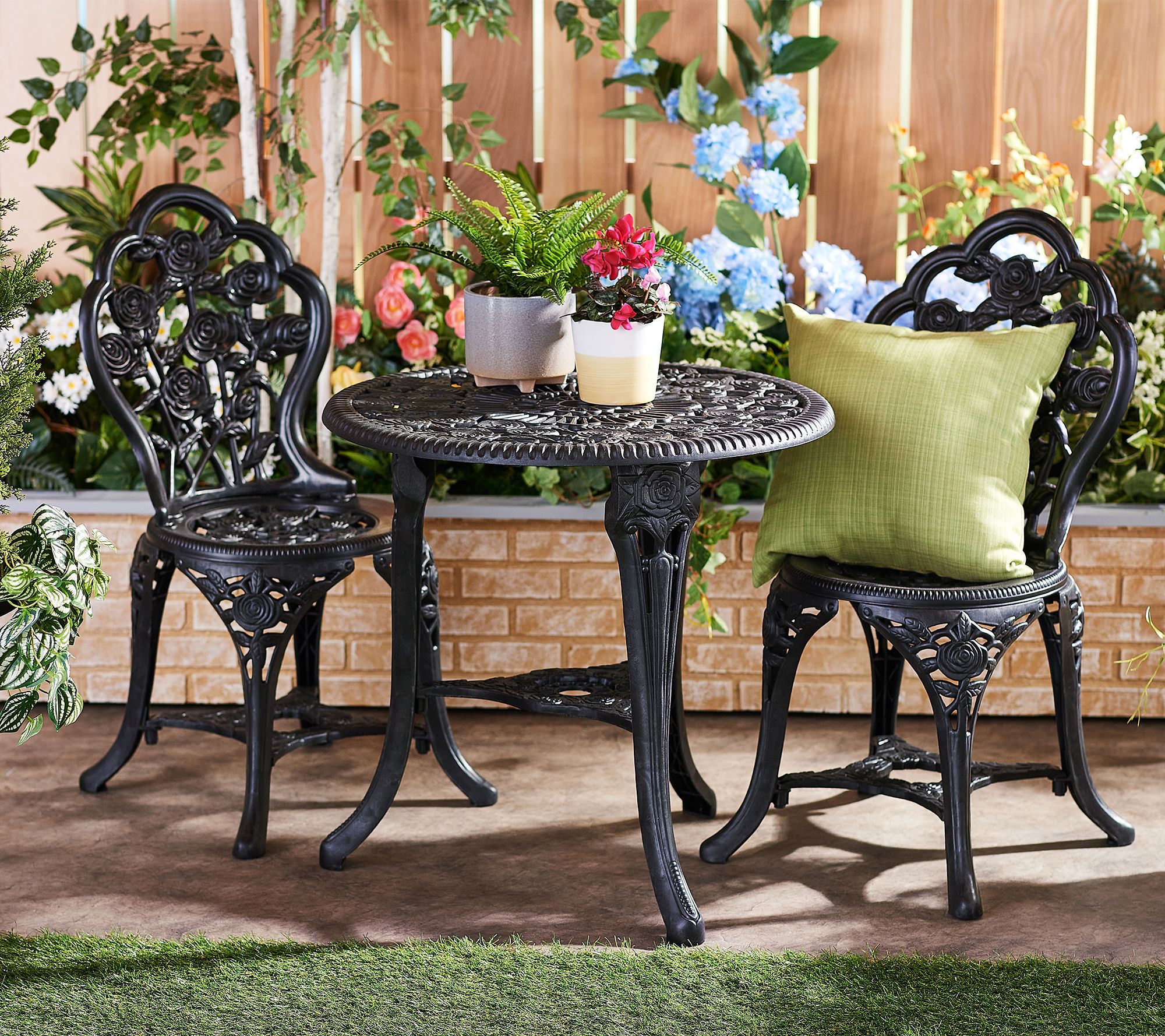 Barbara King 3-Piece Rose Design Resin Outdoor Bistro Set - QVC.com