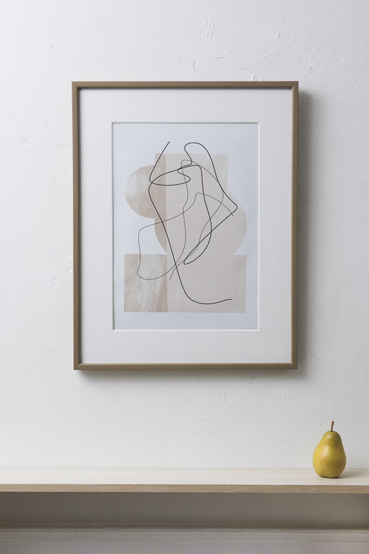 額絵 グレーフレーム 抽象画 「ベージュレクタングル背景×ブラック