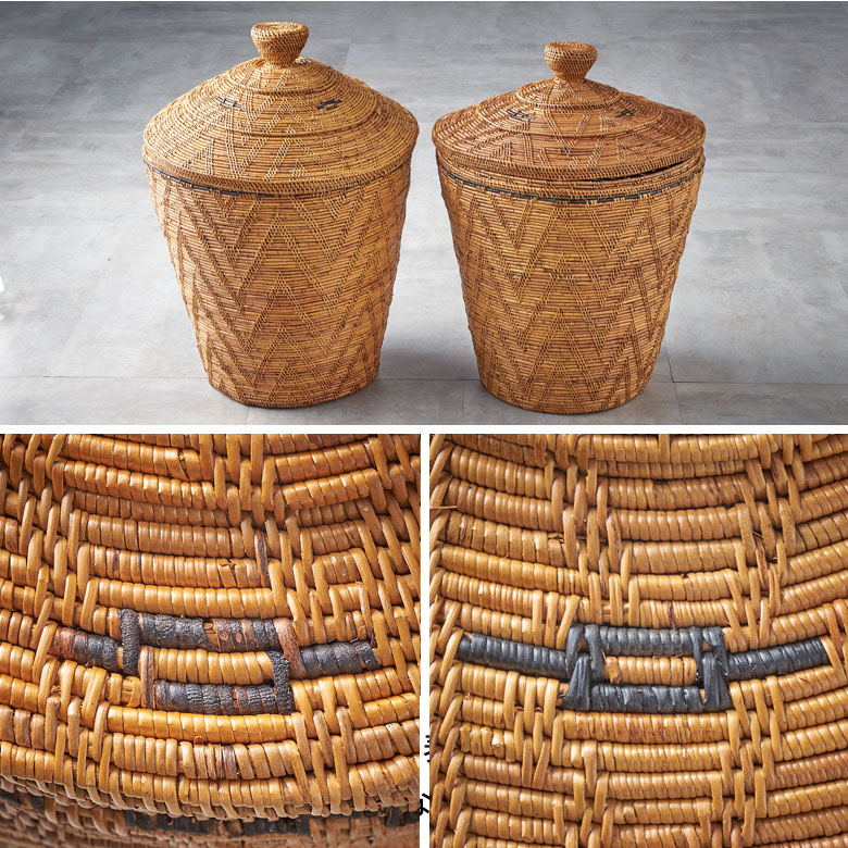 バスケット ふた付き ポットタイプ Mサイズ 壺型 アタ 約 W 38cm D