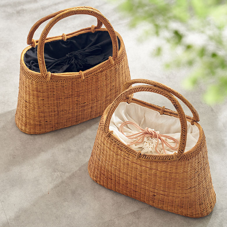 かごバッグ バリ島 アタバッグ 浴衣 巾着付き バッグ バリ アジアン