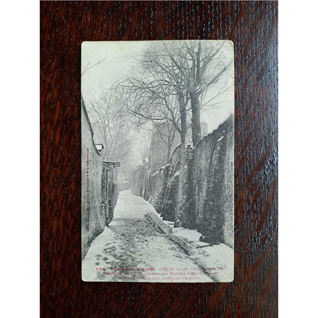 パリ 雪のサン・ヴァンサン通り》｜ 1906年消印 アンティーク写真絵はがき