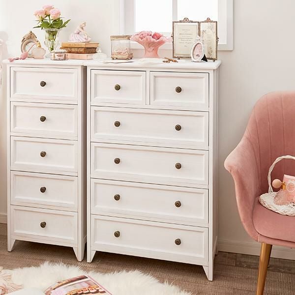 直送】アンティーク風チェスト(5段ワイド)/Sucre(シュクレ)｜かわいい