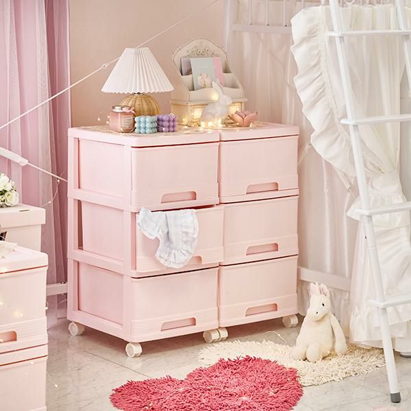 直送】深型収納ケース3段/2個セット(ピンク) ｜かわいいお姫様