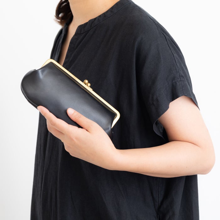 N25 レザーがま口ウォレット（ブラック・大）