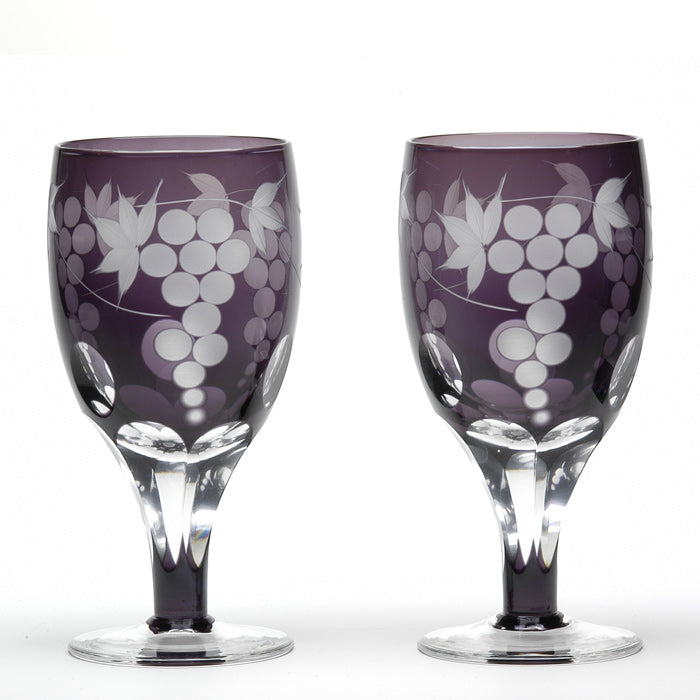 M-62-V 葡萄文様 足付ビール杯 ムラサキ – 硝子工房 彩鳳