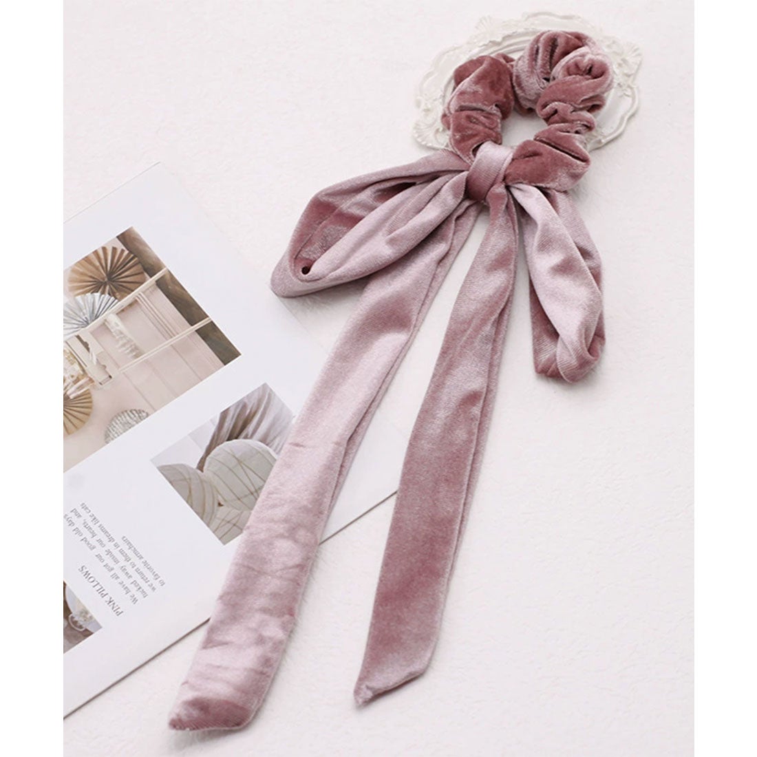 レースレディース Lace Ladies ベロア調 ロング リボン シュシュ