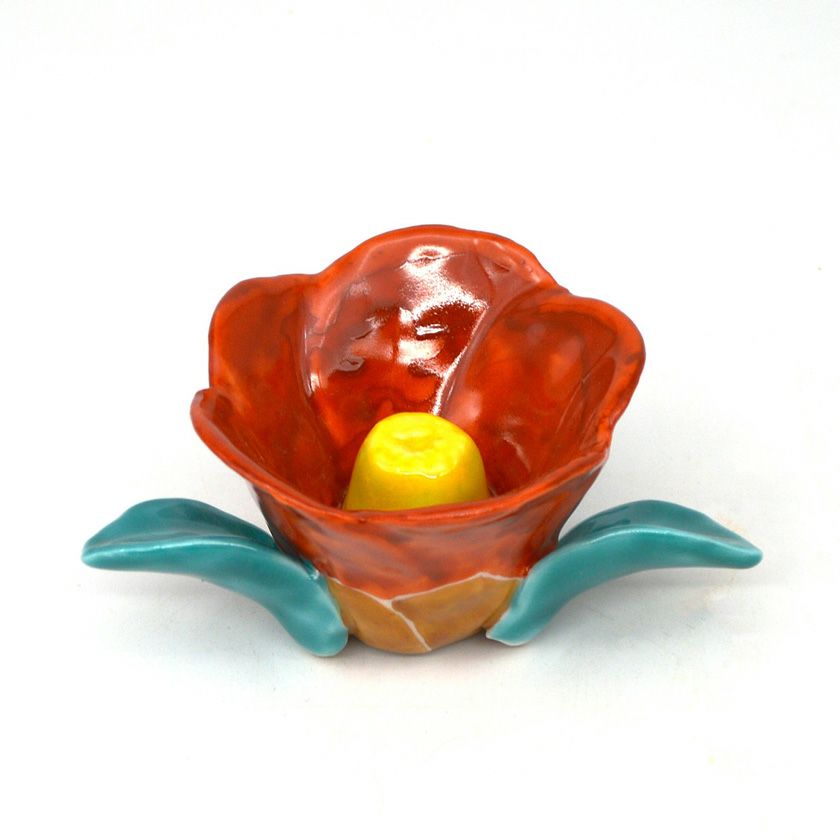 茶道具 蓋置（ふたおき） 蓋置 色絵 椿 高野昭阿弥