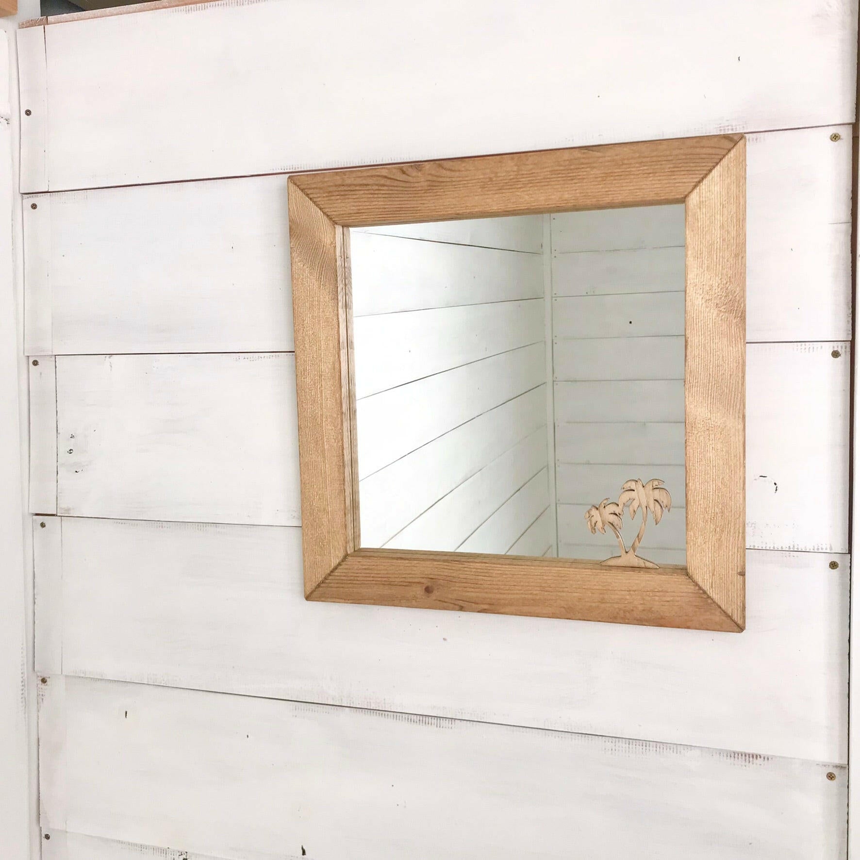 ハワイアンウッドミラー 壁掛けミラー おしゃれな鏡 ヤシの木の