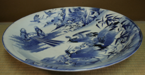 古美術青華堂｜H938 古伊万里・染付鶴文大皿（江戸時代）