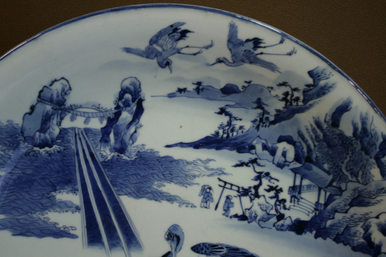 古美術青華堂｜H938 古伊万里・染付鶴文大皿（江戸時代）