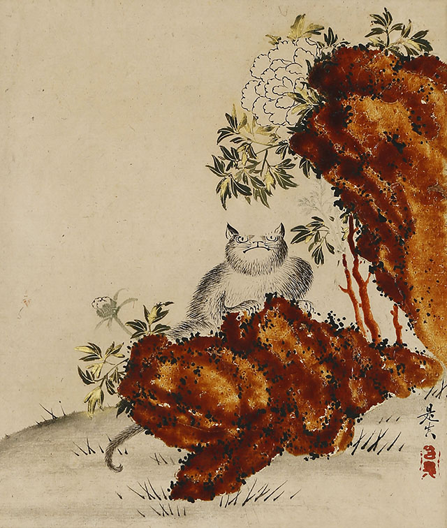 牡丹に猫図｜商品一覧｜新古美術わたなべ