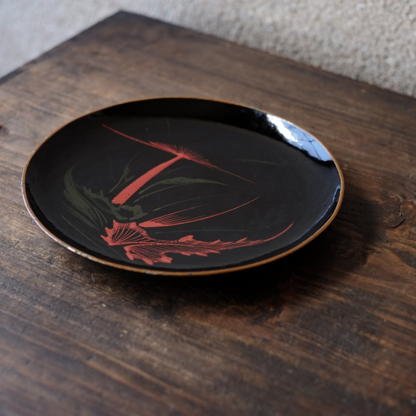 時代 浄法寺塗底青漆 薊図 絵漆絵平皿（江戸後期-明治初期） – 逢季荘