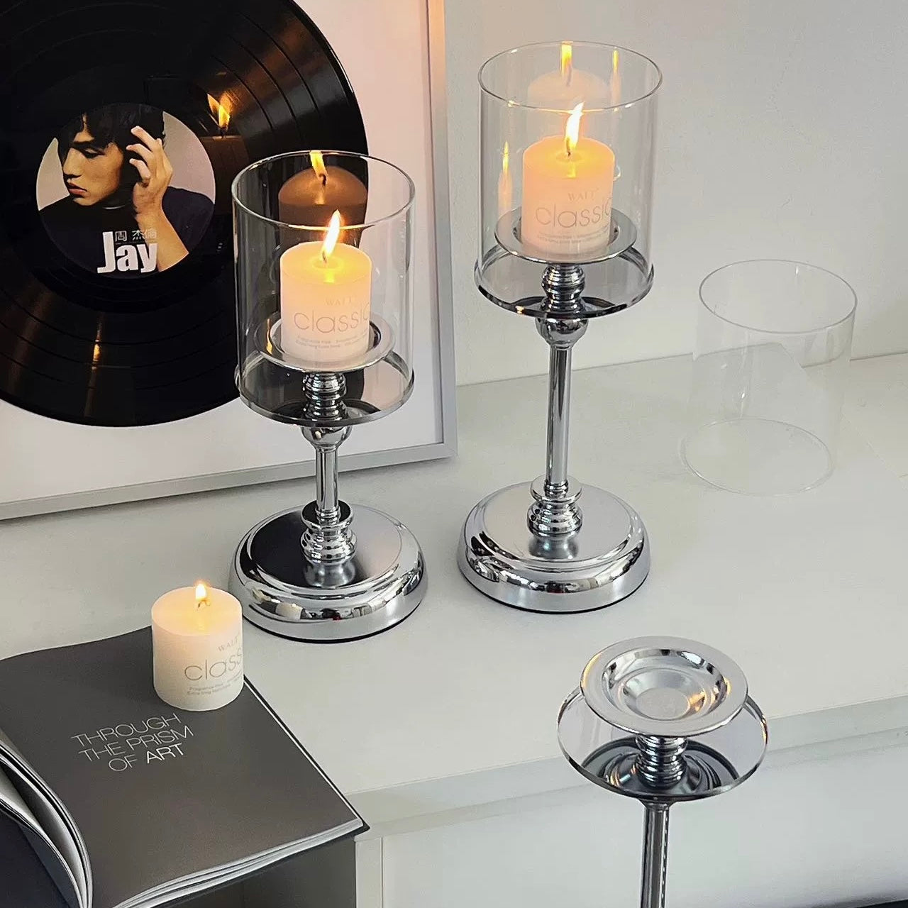 シルバーキャンドルスタンド＋キャンドル3点セット