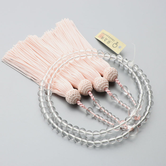 数珠 女性用 本水晶 二連 正絹房（薄ピンク） — 仏壇・仏具専門店 ぶつ