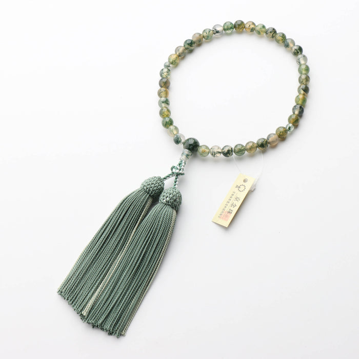 数珠 女性用 青苔瑪瑙7mm 共仕立 正絹蛍房(緑に薄緑) — 仏壇・仏具専門