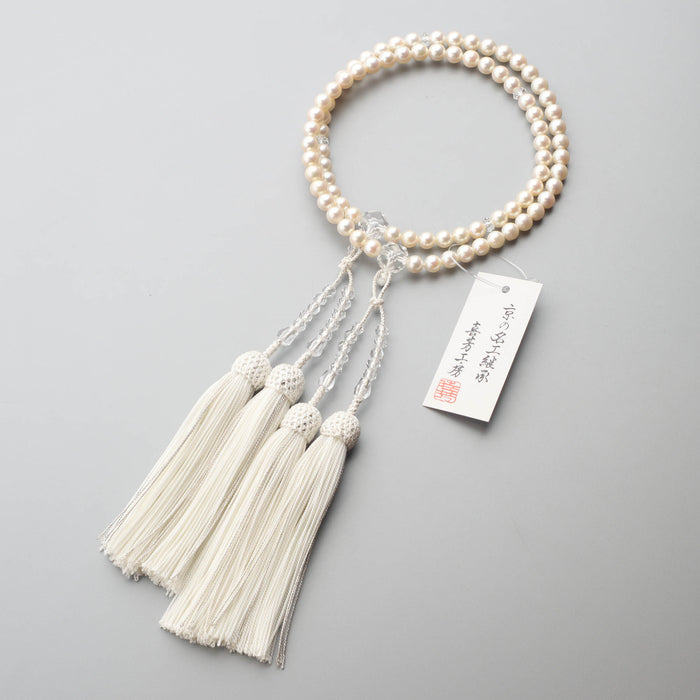 数珠 女性用二連 伊勢志摩産アコヤ本真珠6.5～7.0mm 水晶切子仕立 正絹
