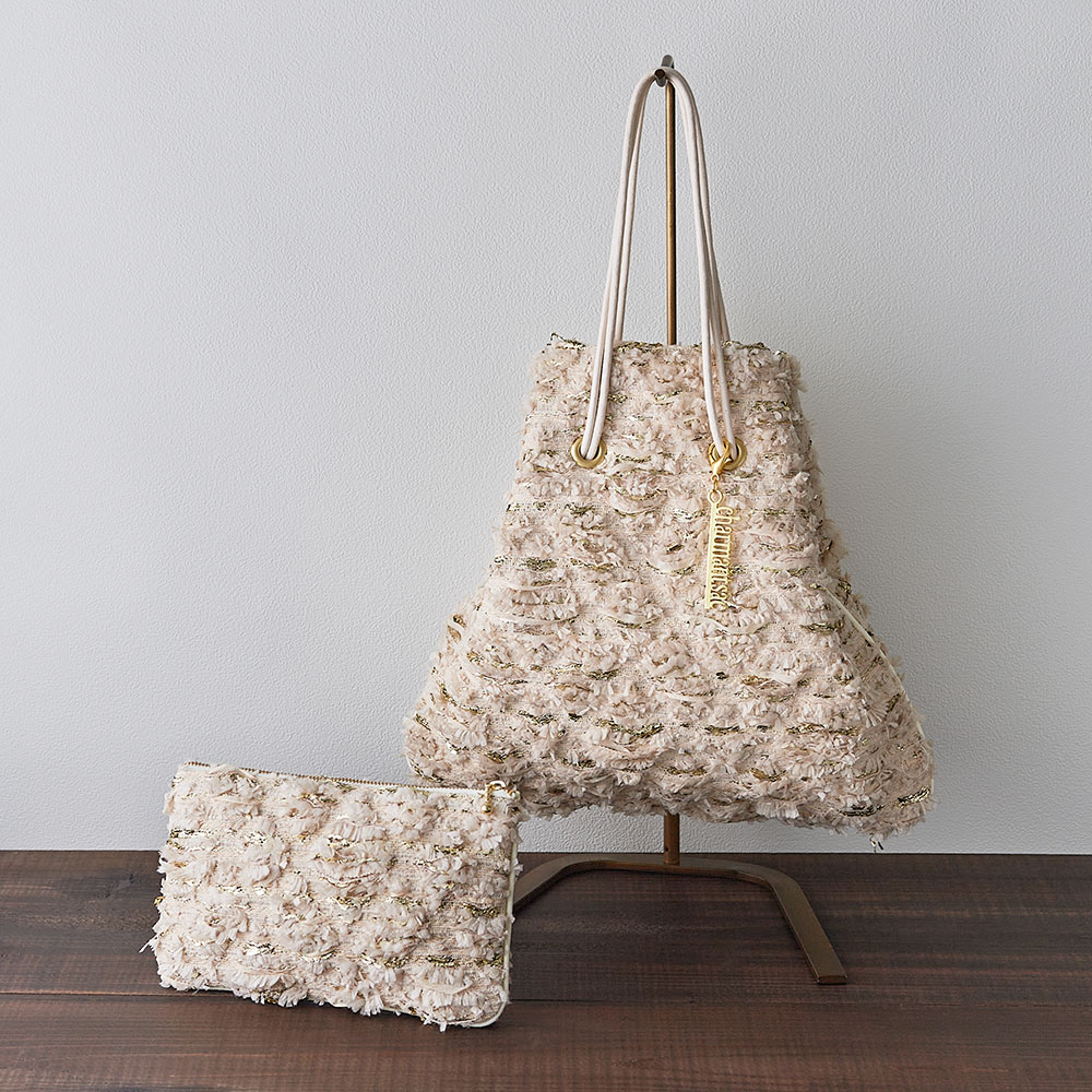 婦人画報別注】マリアケントツイード 巾着バッグ＆ポーチ(アイボリー