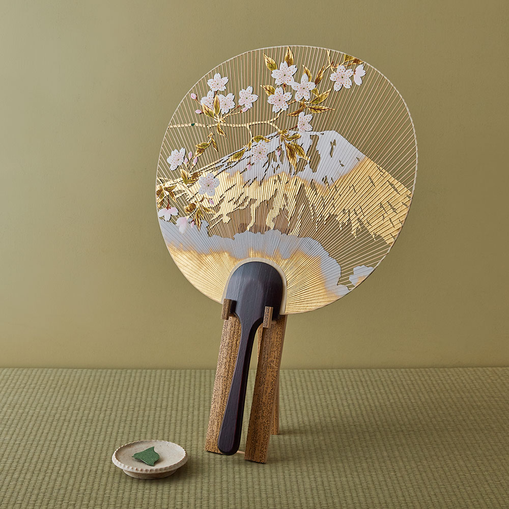 特大うちわ「陽光」 細軸(ベージュ)セット: インテリア・ライフ