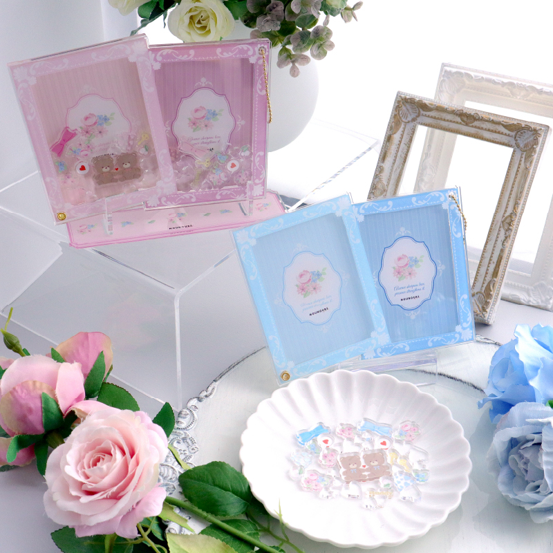 ペアフォトカードアクリルフレーム アンティークフラワー ピンク