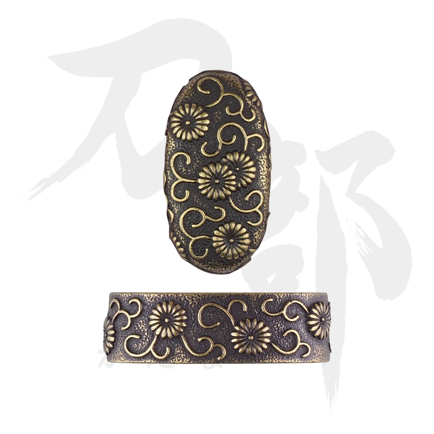 真鍮地 菊唐草図縁頭｜現代物金具の販売 刀部 かたなべ – 刀部
