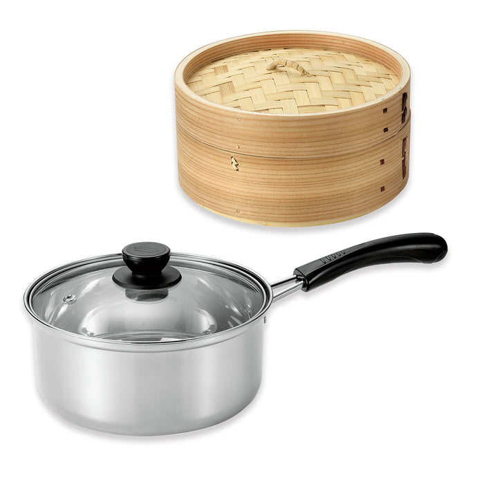 中華家 ステンレス製ガラス蓋付片手鍋18cm(せいろ付) — PEARL LIFE